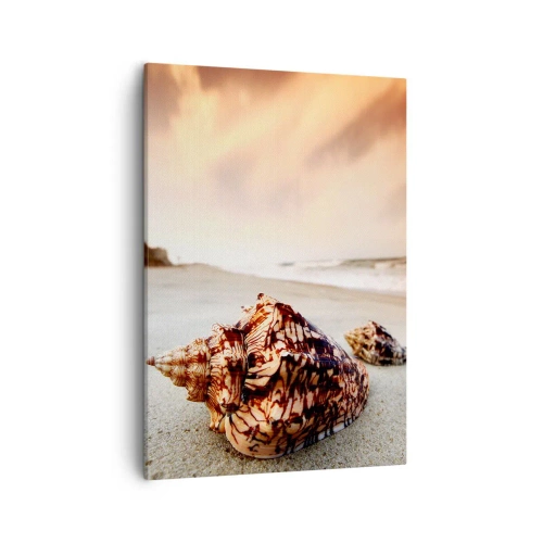 Cuadro sobre lienzo - Impresión de Imagen - Conchas en la playa al atardecer - 50x70cm - Los exiliados de las olas - Decoración de pared moderna para salón y dormitorio ARTTOR