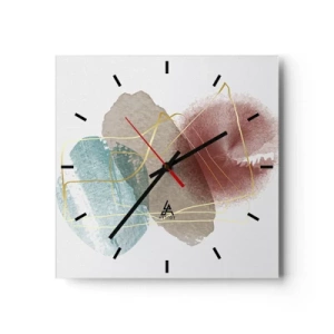 Reloj de pared - Reloj de vidrio - Formas abstractas con colores delicados y líneas doradas. - 30x30cm - Abstracción coral del espacio - Decoración de pared moderna para salón y dormitorio ARTTOR