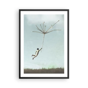 Póster en marco negro - Una figura flotando en un tallo de diente de león contra el cielo. - 50x70cm - Bailando con la brisa - Decoración de pared moderna para salón y dormitorio ARTTOR