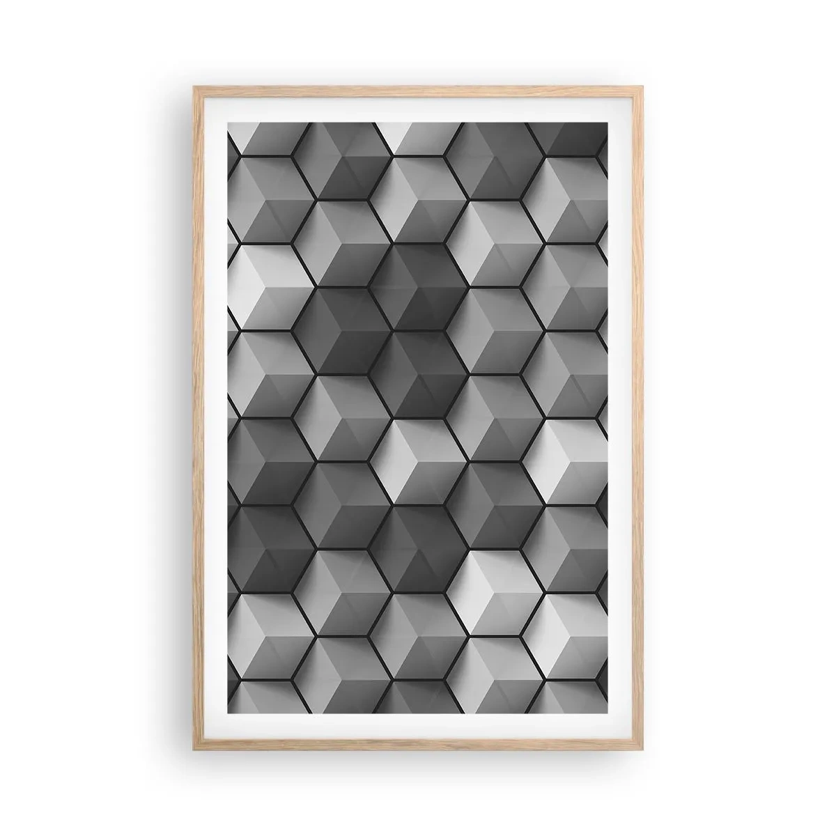 Póster en marco roble claro - Rompecabezas cubista - 61x91 cm