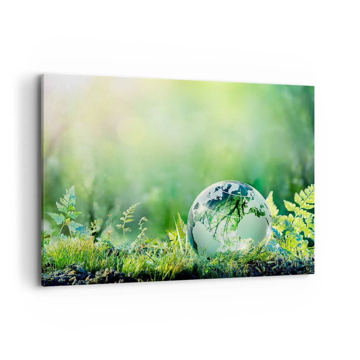 Cuadro sobre lienzo - Impresión de Imagen - Un globo de cristal entre el verdor de la naturaleza. - 100x70cm - Planeta verde - Decoración de pared moderna para salón y dormitorio ARTTOR