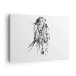 Cuadro sobre lienzo - Impresión de Imagen - Boceto en blanco y negro de un caballo al galope - 70x50cm - En un elegante trote - Decoración de pared moderna para salón y dormitorio ARTTOR