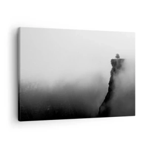 Cuadro sobre lienzo - Impresión de Imagen - Un árbol solitario al borde de un acantilado rodeado de niebla. - 70x50cm - En el límite del mundo - Decoración de pared moderna para salón y dormitorio ARTTOR