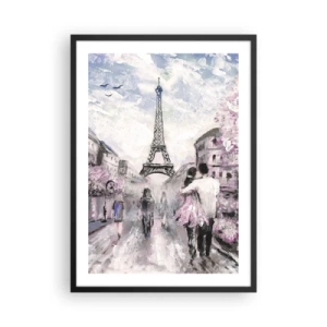 Póster en marco negro - Una escena romántica en París con la Torre Eiffel al fondo. - 50x70cm - La ciudad del amor - Decoración de pared moderna para salón y dormitorio ARTTOR