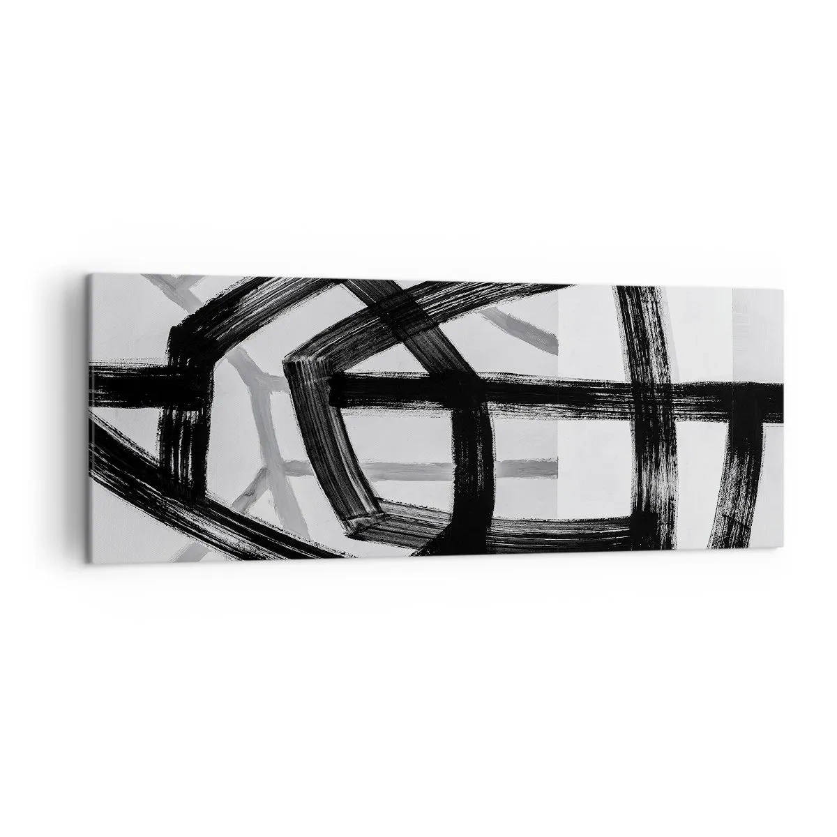 Cuadro sobre lienzo - Impresión de Imagen - Líneas abstractas en blanco y negro que se cruzan sobre un fondo claro - 140x50cm - Construir profundidad - Decoración de pared moderna para salón y dormitorio ARTTOR