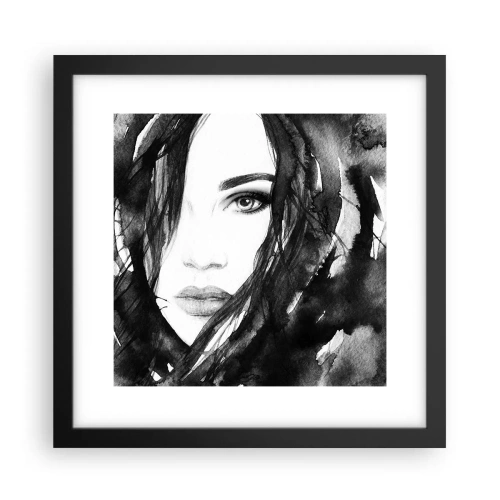 Póster en marco negro - Retrato de una dama en blanco y negro - 30x30 cm