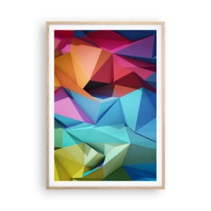 Póster en marco roble claro - Origami arco iris - 70x100 cm