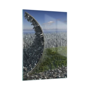 Cuadro sobre vidrio - Impresiones sobre Vidrio - Una ciudad con un espectacular efecto de refracción espacial - 50x70cm - La naturaleza es eterna - Decoración de pared moderna para salón y dormitorio ARTTOR