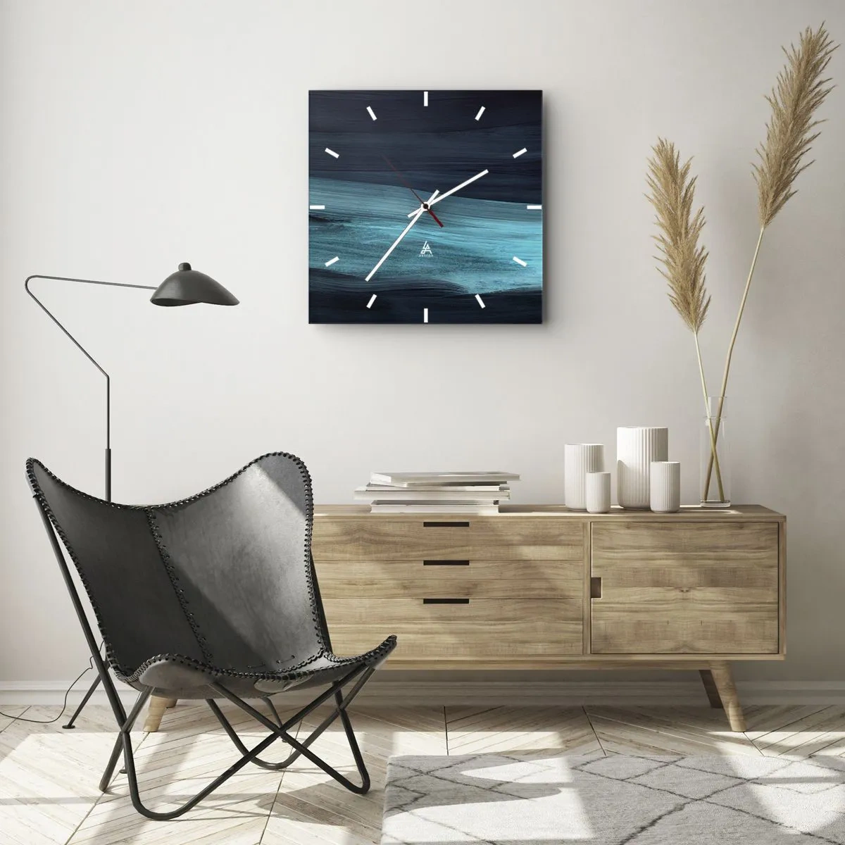 Reloj de pared - Reloj de vidrio - Nadar con la corriente - 30x30 cm