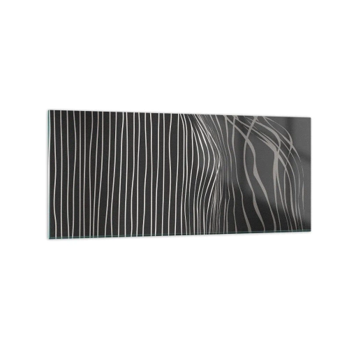 Cuadro sobre vidrio - Impresiones sobre Vidrio - Líneas blancas sobre un fondo gris oscuro en una disposición abstracta. - 120x50cm - Ritmo y acento - Decoración de pared moderna para salón y dormitorio ARTTOR