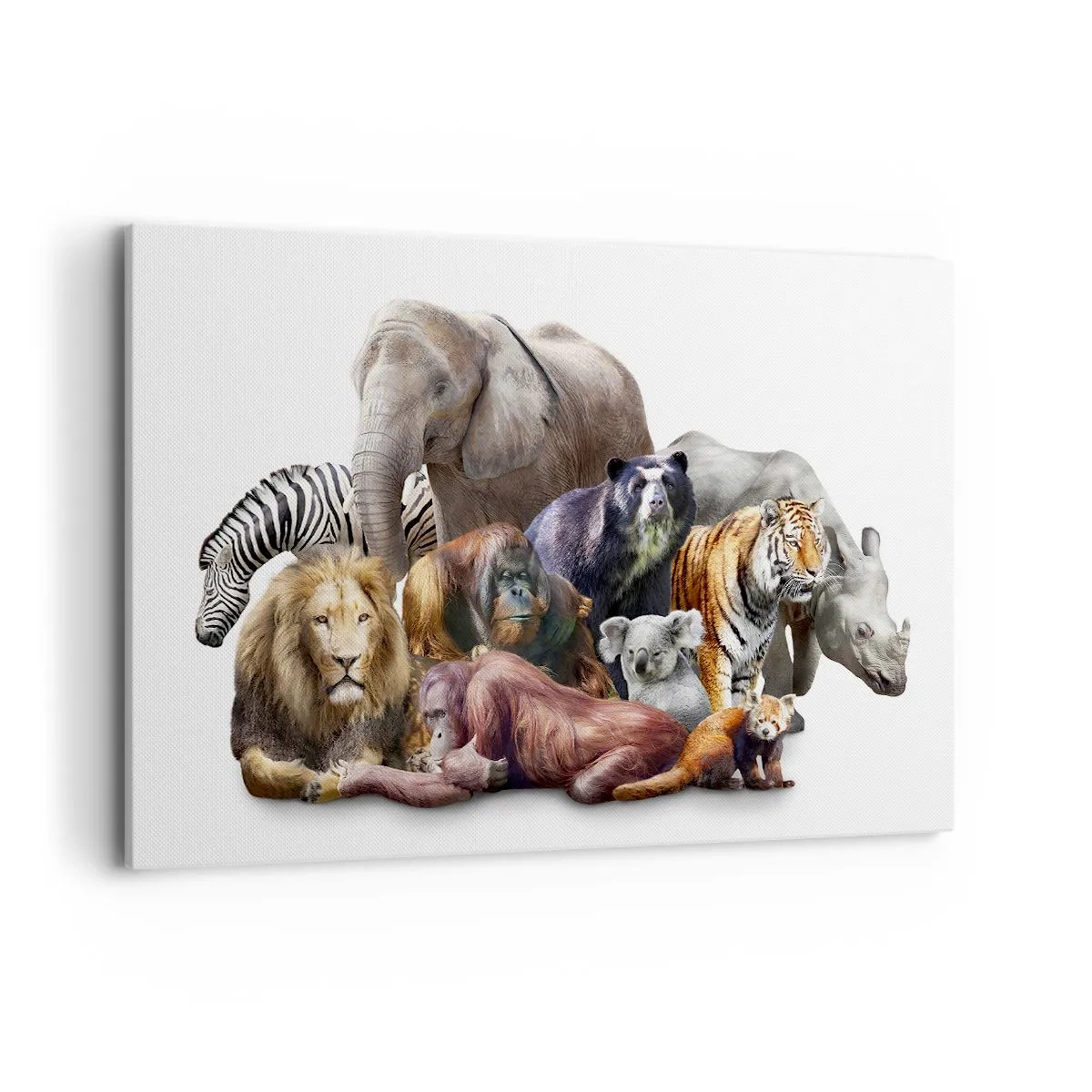 Cuadro sobre lienzo - Impresión de Imagen - Una variedad de animales salvajes en una composición grupal. - 120x80cm - Una foto de familia africana - Decoración de pared moderna para salón y dormitorio ARTTOR