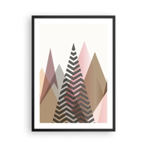 Póster en marco negro - Montañas geométricas en tonos pastel con efecto de capas. - 50x70cm - Una visión piramidal - Decoración de pared moderna para salón y dormitorio ARTTOR