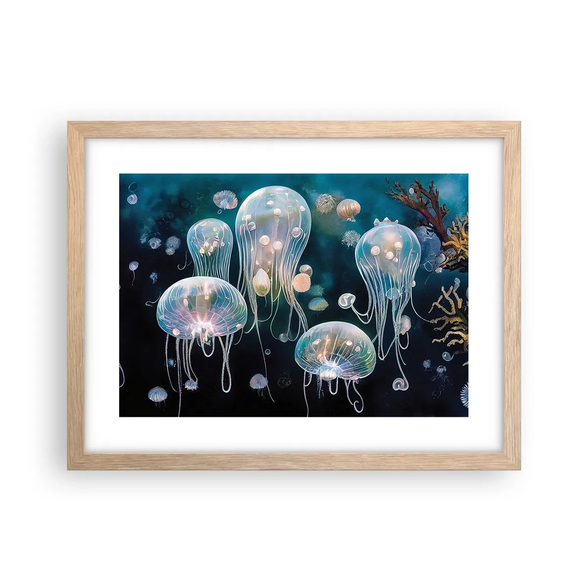 Póster en marco roble claro - Globos submarinos - 40x30 cm