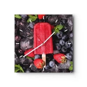Reloj de pared - Reloj de vidrio - Paleta roja rodeada de fruta y hielo. - 30x30cm - El sabor del verano caluroso - Decoración de pared moderna para salón y dormitorio ARTTOR
