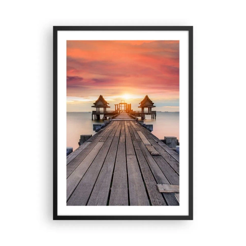 Póster en marco negro - Un embarcadero de madera con la puesta de sol sobre el agua al fondo. - 50x70cm - De este a oeste - Decoración de pared moderna para salón y dormitorio ARTTOR