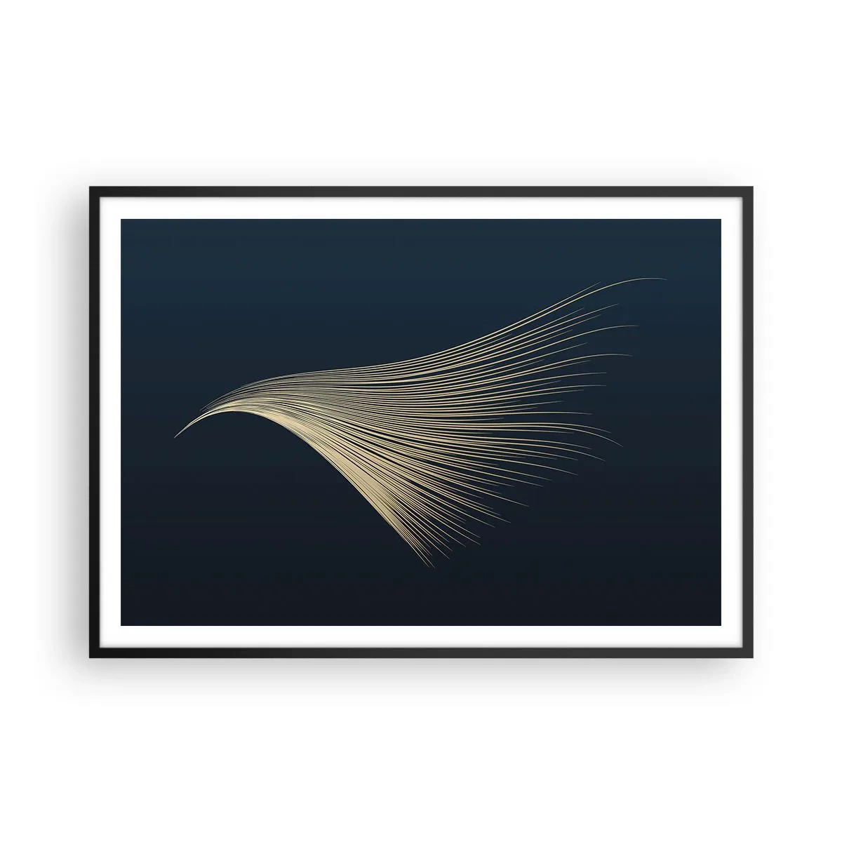 Póster en marco negro - Una delicada línea similar a una pluma sobre un fondo azul marino. - 100x70cm - Como el cabello de un ángel - Decoración de pared moderna para salón y dormitorio ARTTOR