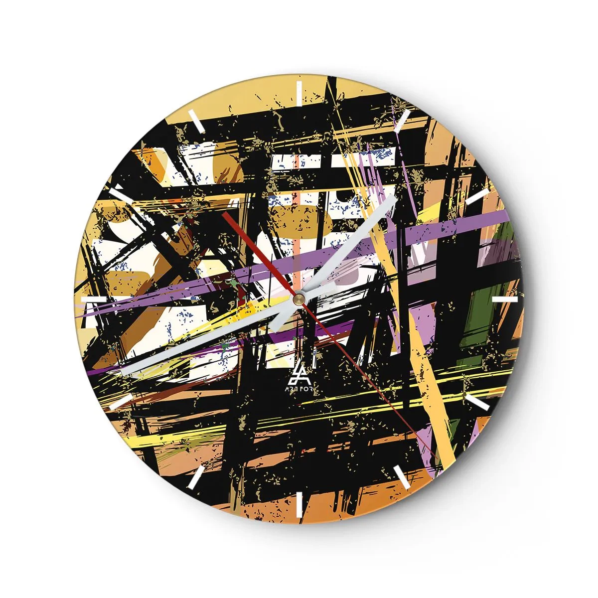 Reloj de pared - Reloj de vidrio - Líneas y formas abstractas dinámicas en tonos oscuros y claros. - 30x30cm - Corte afilado - Decoración de pared moderna para salón, cocina y dormitorio ARTTOR