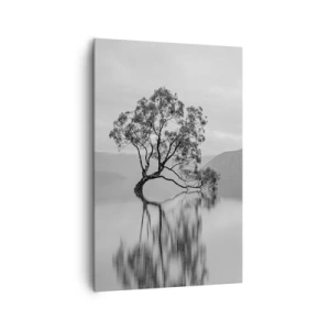 Cuadro sobre lienzo - Impresión de Imagen - Un árbol solitario reflejado en el agua con montañas al fondo. - 80x120cm - Existe tal lugar en el mundo - Decoración de pared moderna para salón y dormitorio ARTTOR