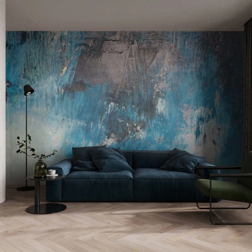 Fotomural Premium Sand - Composición abstracta en tonos azules y negros. - 100x70cm - Rapsodia celeste - Decoración de pared moderna para salón y dormitorio ARTTOR