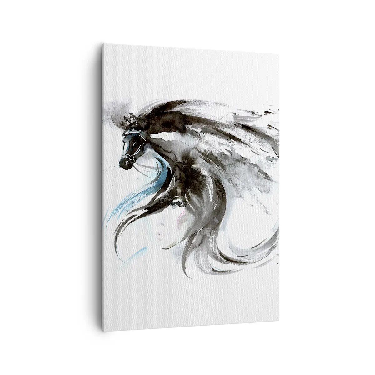 Cuadro sobre lienzo - Impresión de Imagen - Una mujer y un caballo en una acuarela mística llena de dinámica. - 70x100cm - El galope del Príncipe Negro - Decoración de pared moderna para salón y dormitorio ARTTOR