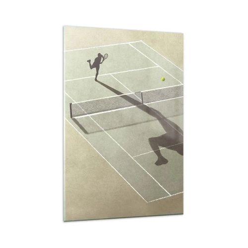 Cuadro sobre vidrio - Impresiones sobre Vidrio - La sombra de un tenista en la cancha durante un partido de tenis. - 80x120cm - Véncete a ti mismo - Decoración de pared moderna para salón y dormitorio ARTTOR