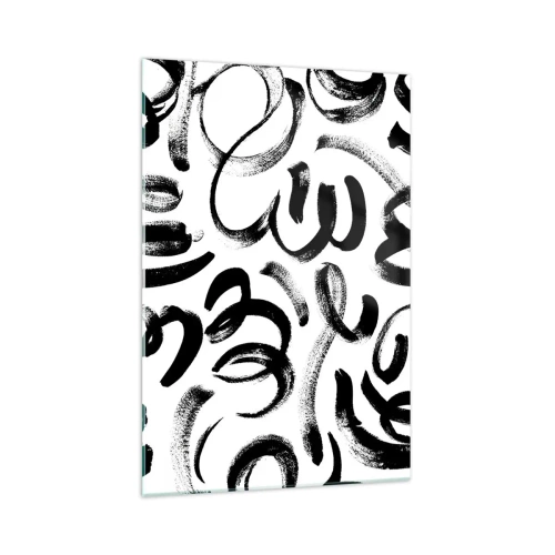 Cuadro sobre vidrio - Impresiones sobre Vidrio - Pinceladas abstractas negras sobre fondo blanco - 70x100cm - Negro sobre blanco - Decoración de pared moderna para salón y dormitorio ARTTOR