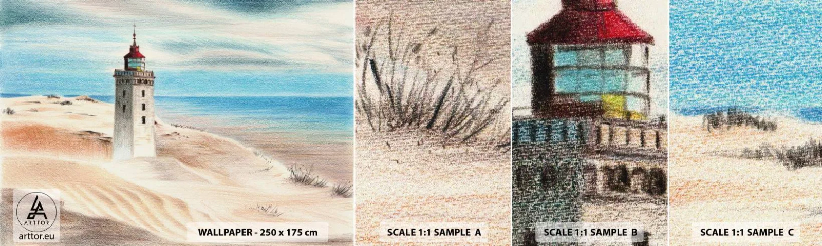 Muestra de fotomural autoadhesivo Deluxe Sticker - Siempre mirando al mar - Faro, Playa, Mar - 100x30 cm