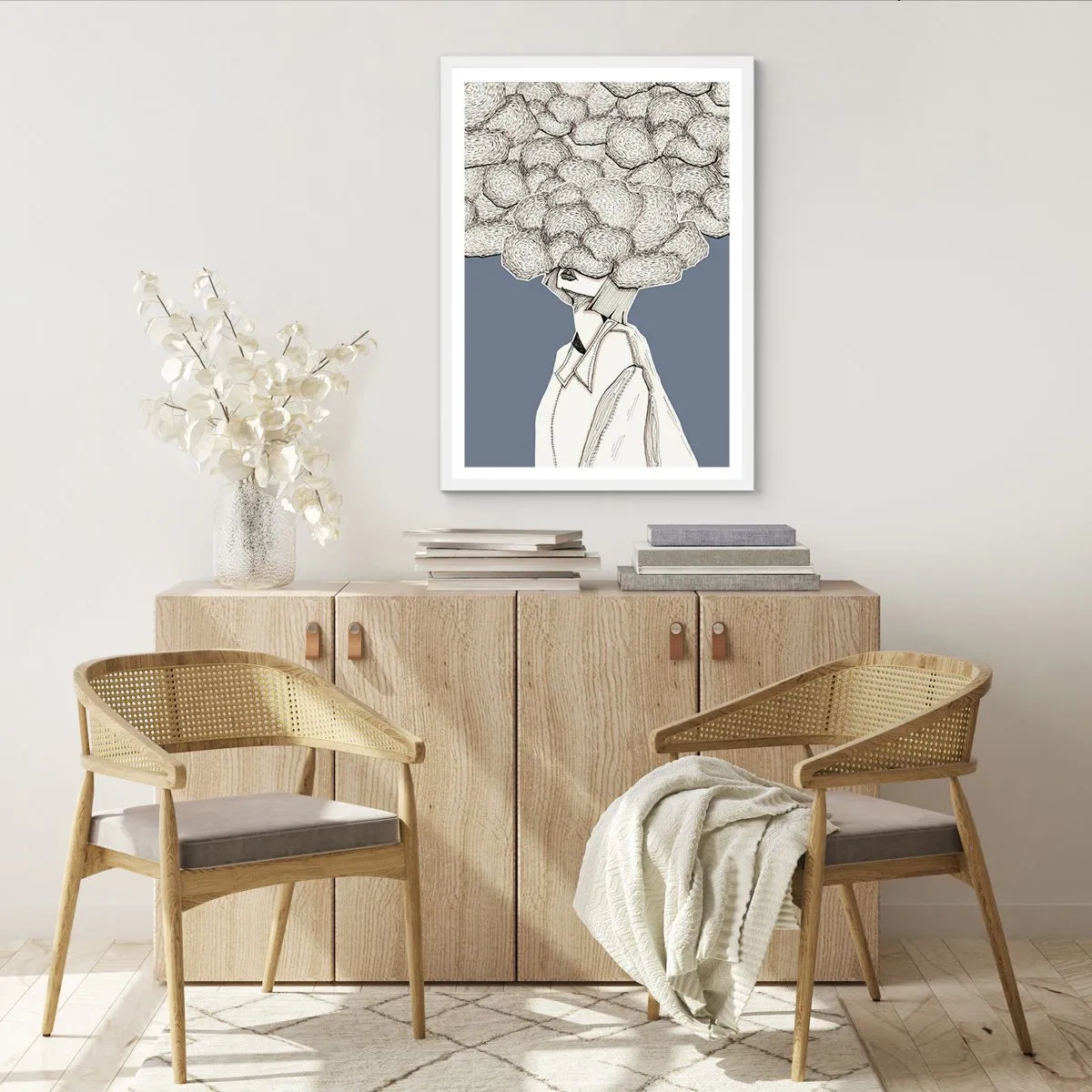 Póster en marco blanco - Con la cabeza en las nubes - 40x50 cm