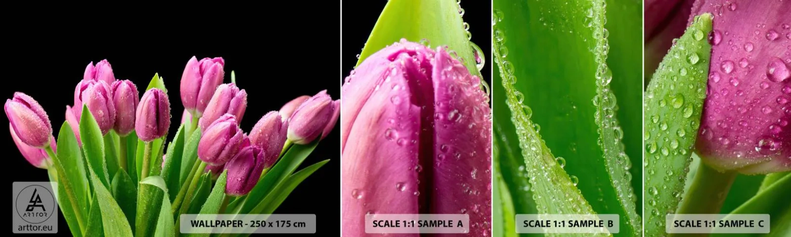 Muestra de fotomural autoadhesivo Deluxe Sticker - La alegría de la primavera - flores, tulipanes, Ramo de flores - 100x30 cm