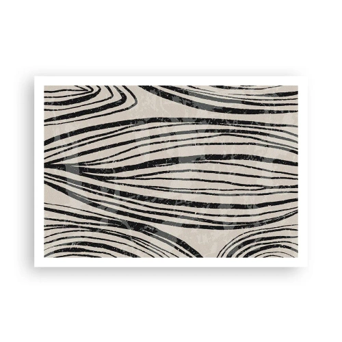 Póster - Ondas abstractas en tonos blanco y negro - 100x70cm - Salpicadura de líneas - Decoración de pared moderna para salón y dormitorio ARTTOR