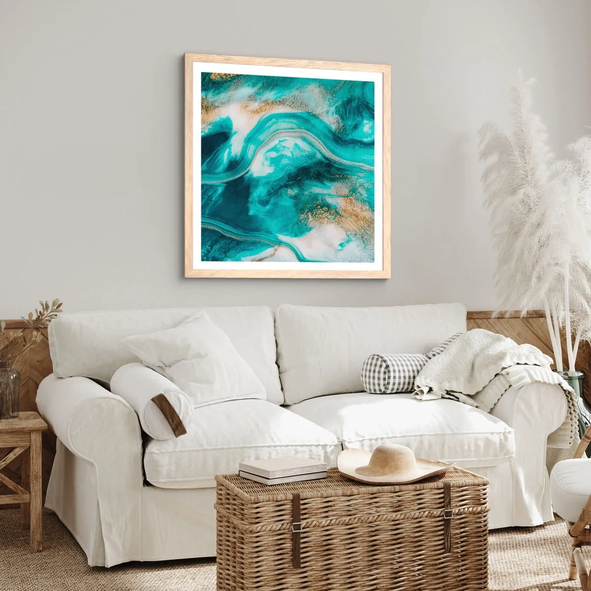 Póster en marco roble claro - Río de oro - 50x50 cm