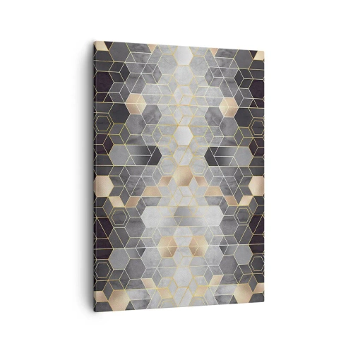 Cuadro sobre lienzo - Impresión de Imagen - Patrón geométrico en tonos dorados - 50x70cm - Composición de diamantes - Decoración de pared moderna para salón y dormitorio ARTTOR