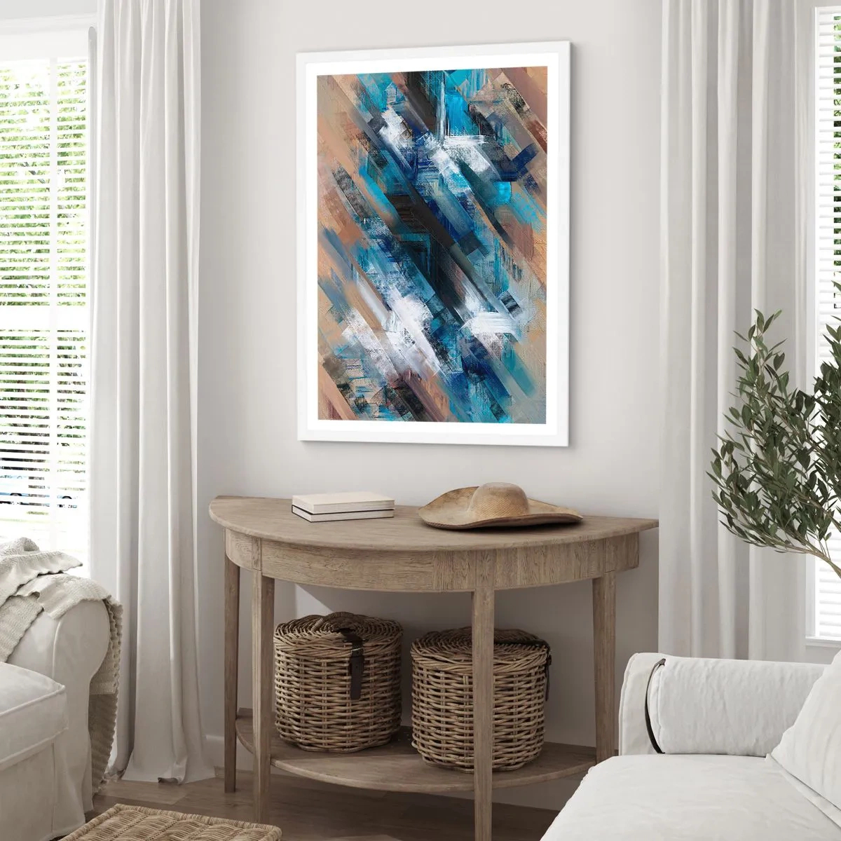 Póster en marco blanco - En una inclinación azul - 50x70 cm