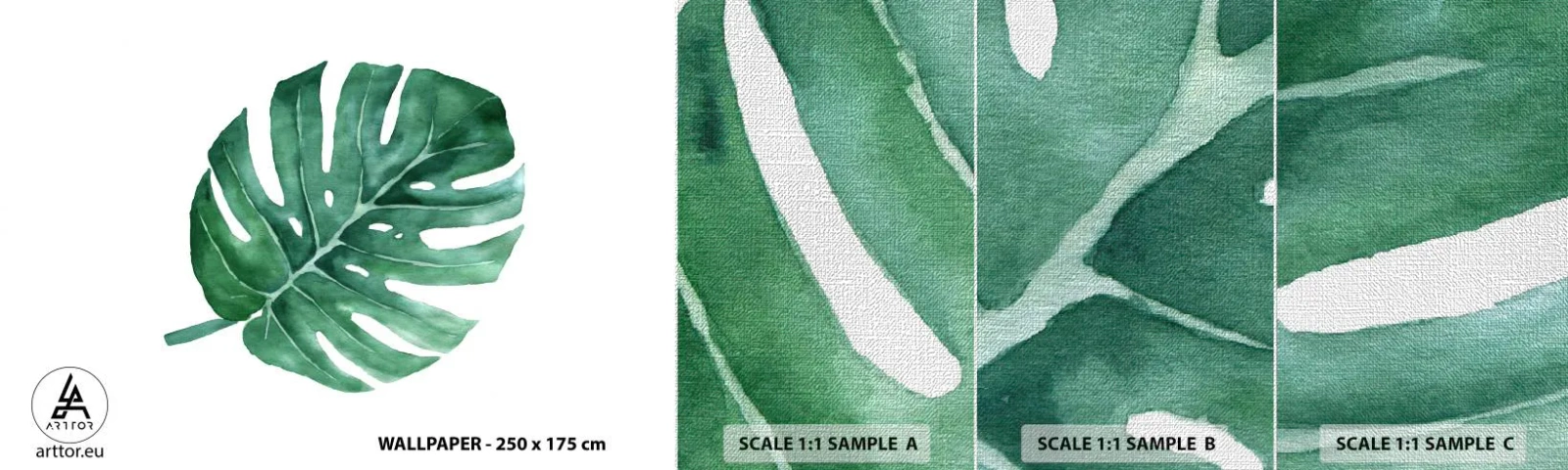 Muestra de fotomural Premium Canvas - Concepto verde - monstruo, Hoja, bohemia - 100x30 cm