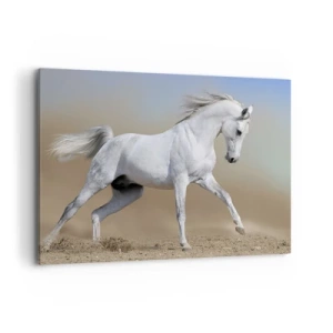 Cuadro sobre lienzo - Impresión de Imagen - Un caballo blanco galopando a través de un paisaje desértico. - 120x80cm - El más bello cuento de hadas árabe - Decoración de pared moderna para salón y dormitorio ARTTOR