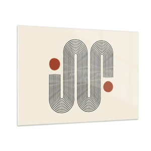 Cuadro sobre vidrio - Impresiones sobre Vidrio - Patrón de línea minimalista con puntos rojos - 100x70cm - De principio a fin - Decoración de pared moderna para salón y dormitorio ARTTOR