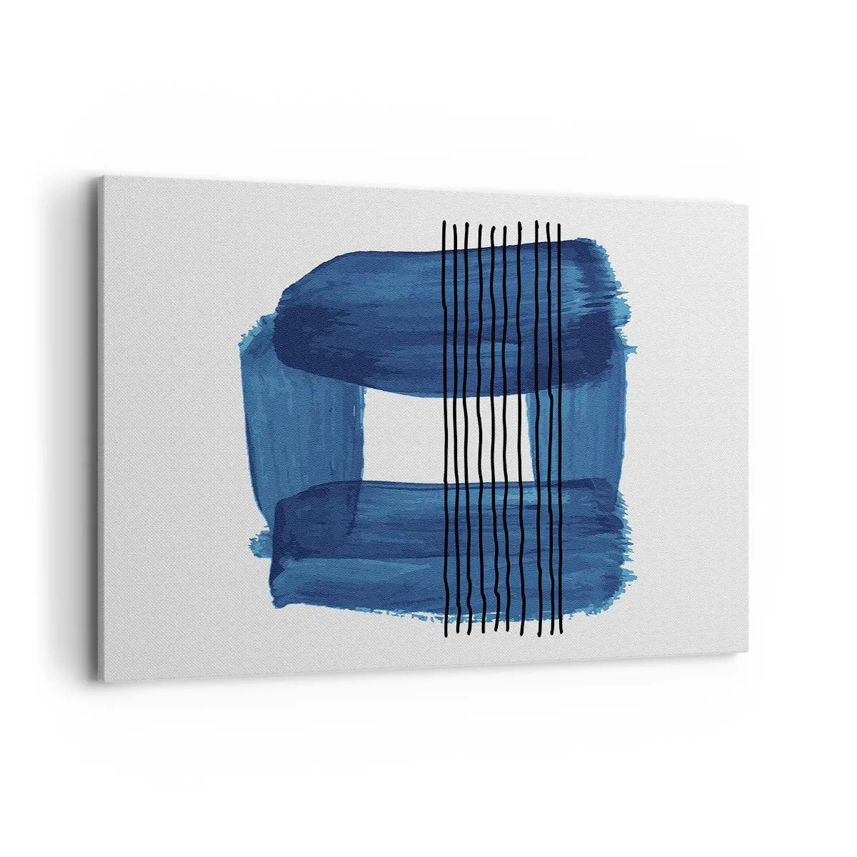 Cuadro sobre lienzo - Impresión de Imagen - Patrón abstracto en tonos azules con líneas negras. - 100x70cm - Composición azul y negra - Decoración de pared moderna para salón y dormitorio ARTTOR