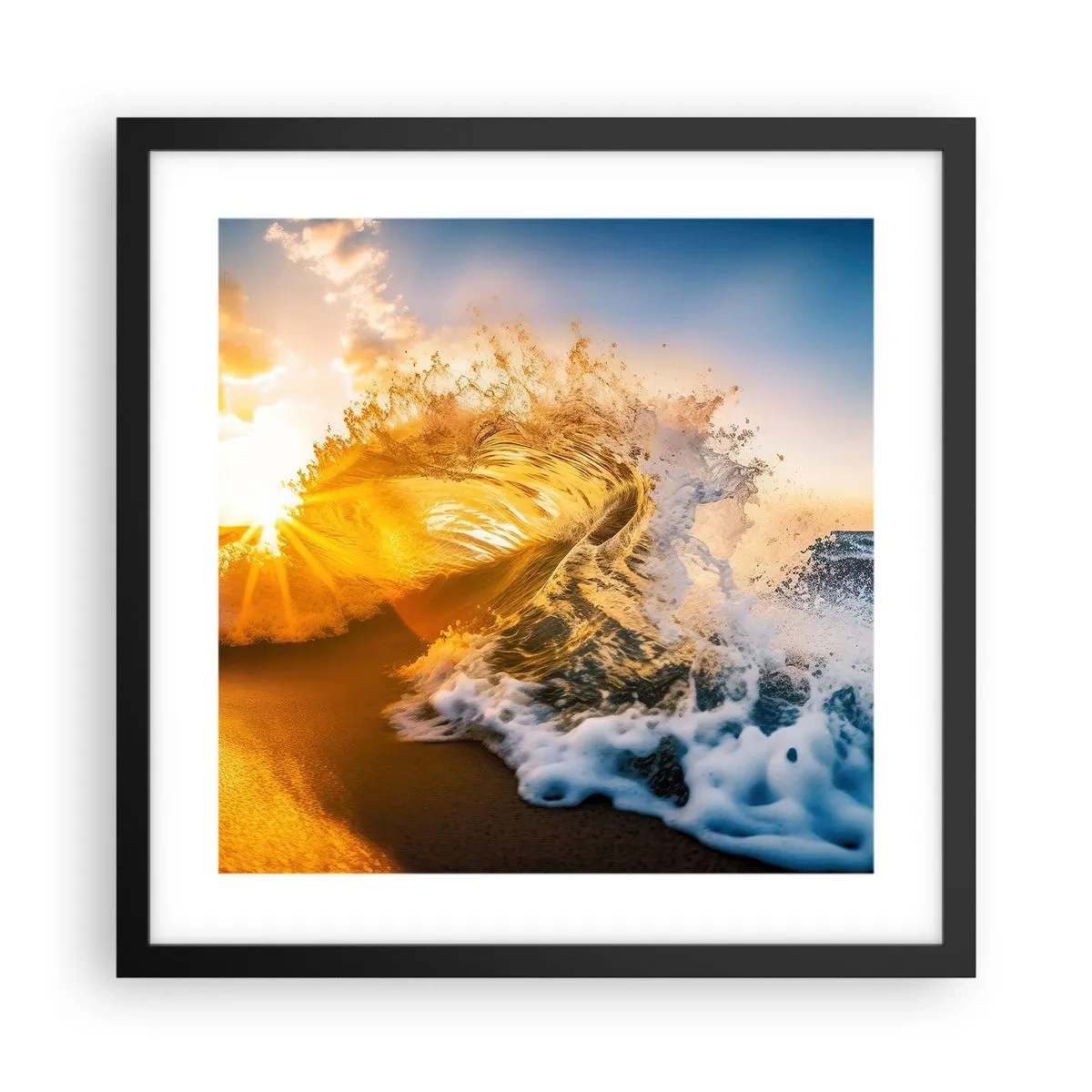 Póster en marco negro - Jugando en la arena - 40x40 cm