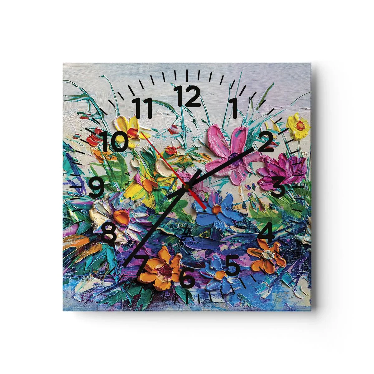 Reloj de pared - Reloj de vidrio - La energía de las flores - 40x40 cm
