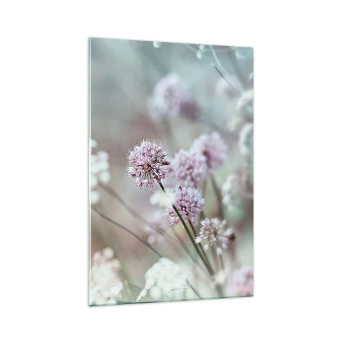 Cuadro sobre vidrio - Impresiones sobre Vidrio - Delicadas flores en tonos pastel. - 70x100cm - Dulces filigranas de hierbas - Decoración de pared moderna para salón y dormitorio ARTTOR
