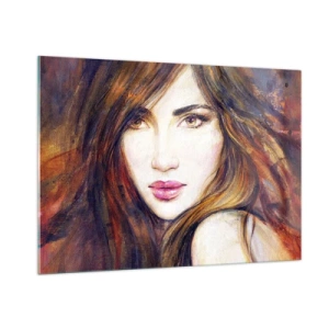 Cuadro sobre vidrio - Impresiones sobre Vidrio - Retrato de una mujer en colores cálidos y artísticos. - 100x70cm - Veo tus pensamientos - Decoración de pared moderna para salón y dormitorio ARTTOR