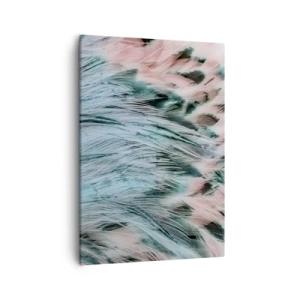 Cuadro sobre lienzo - Impresión de Imagen - Primer plano de plumas en colores rosa zafiro pastel - 50x70cm - Suavidad rosa zafiro - Decoración de pared moderna para salón y dormitorio ARTTOR