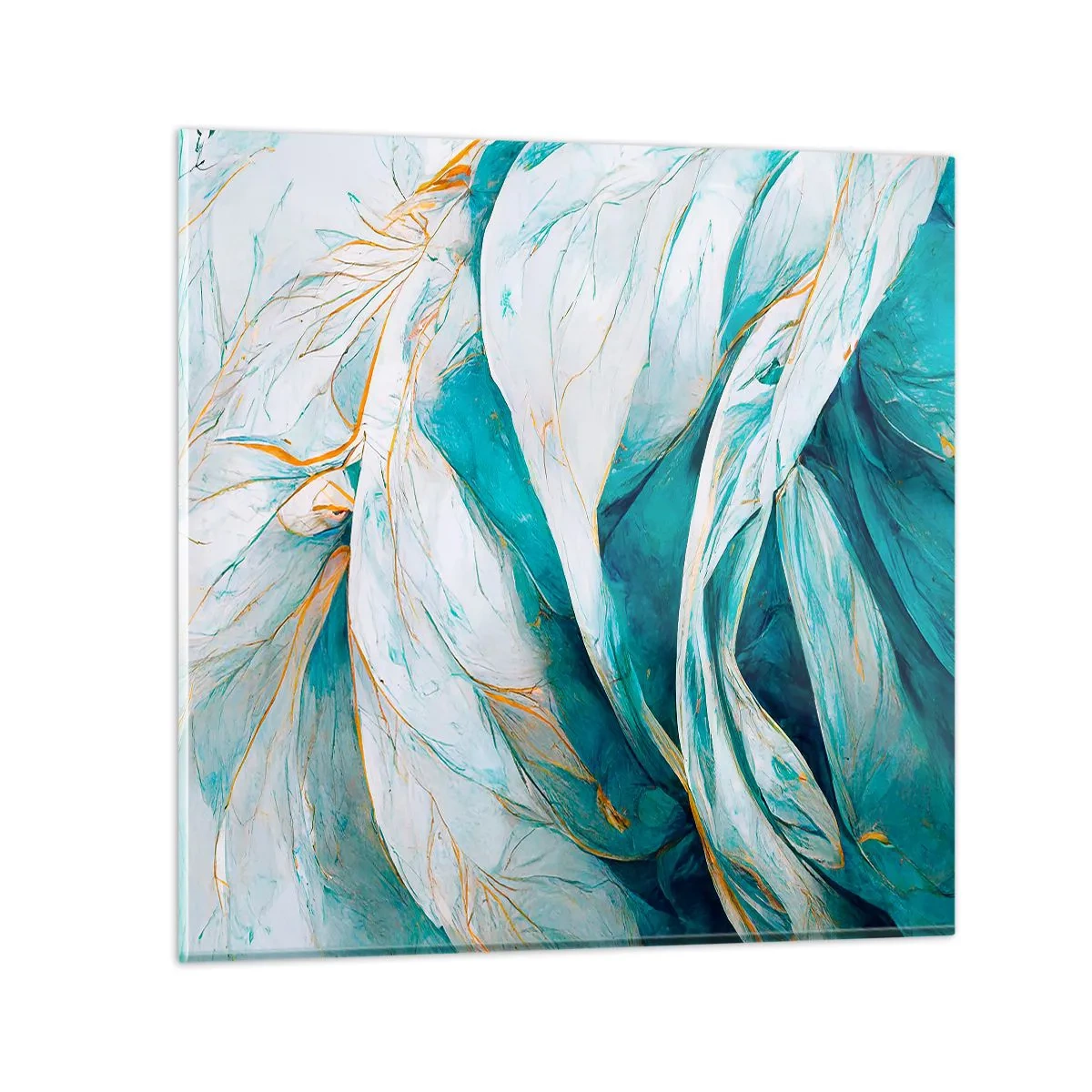 Cuadro sobre vidrio - Impresiones sobre Vidrio - Abstracción azul con motivos dorados - 30x30 cm