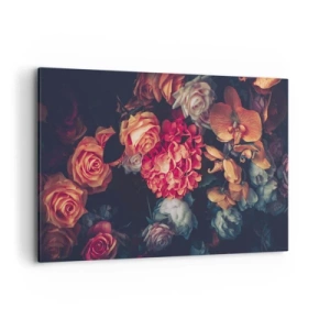 Cuadro sobre lienzo - Impresión de Imagen - Un ramo de varias flores en tonos oscuros. - 120x80cm - Como los maestros holandeses - Decoración de pared moderna para salón y dormitorio ARTTOR