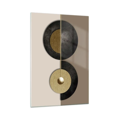 Cuadro sobre vidrio - Impresiones sobre Vidrio - Círculos abstractos en tonos dorados y marrones. - 70x100cm - Variaciones en torno a un círculo - Decoración de pared moderna para salón y dormitorio ARTTOR
