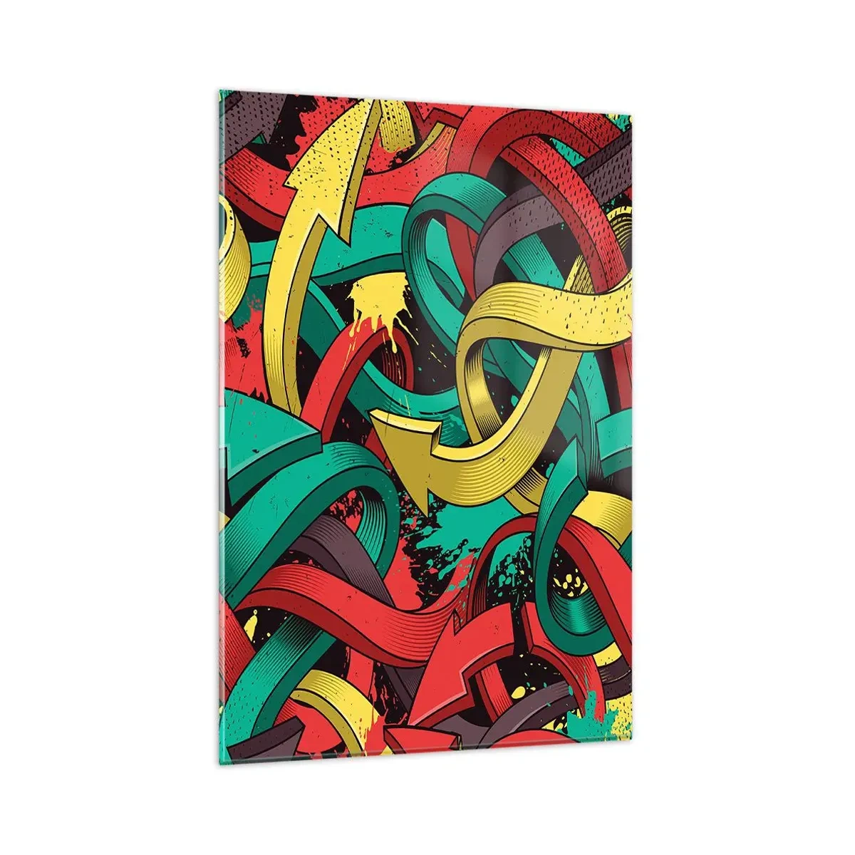 Cuadro sobre vidrio - Impresiones sobre Vidrio - Flechas abstractas en colores vibrantes que crean caos. - 80x120cm - ¿Qué camino tomar? - Decoración de pared moderna para salón y dormitorio ARTTOR