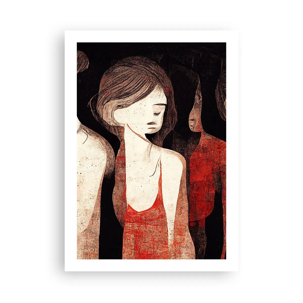 Póster - Ilustración abstracta de una figura en rojo y negro. - 50x70cm - Madonnas de la oscuridad - Decoración de pared moderna para salón y dormitorio ARTTOR