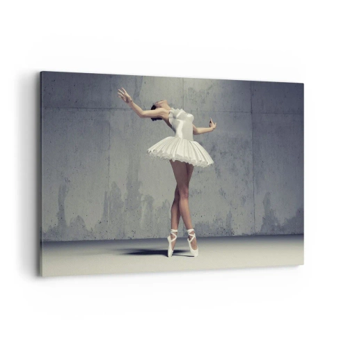 Cuadro sobre lienzo - Impresión de Imagen - Una bailarina de ballet con un vestido blanco frente a una pared sin rematar. - 100x70cm - Ligero como un pájaro - Decoración de pared moderna para salón y dormitorio ARTTOR