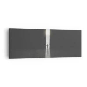 Cuadro sobre lienzo - Impresión de Imagen - Un hombre de pie a la luz de una estrecha rendija en un espacio oscuro. - 140x50cm - Un paso hacia un futuro brillante - Decoración de pared moderna para salón y dormitorio ARTTOR