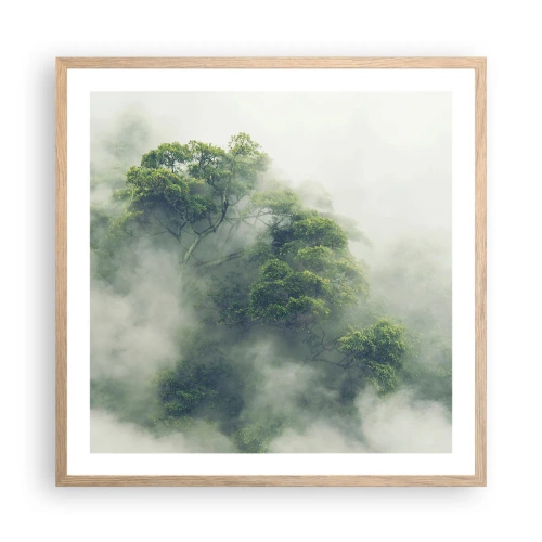 Póster en marco roble claro - Envuelto en niebla - 60x60 cm